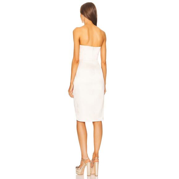 Michael Costello x REVOLVE Sara Midi Dress Strapless Surplice Ivory White Small - Picture 4 of 12
